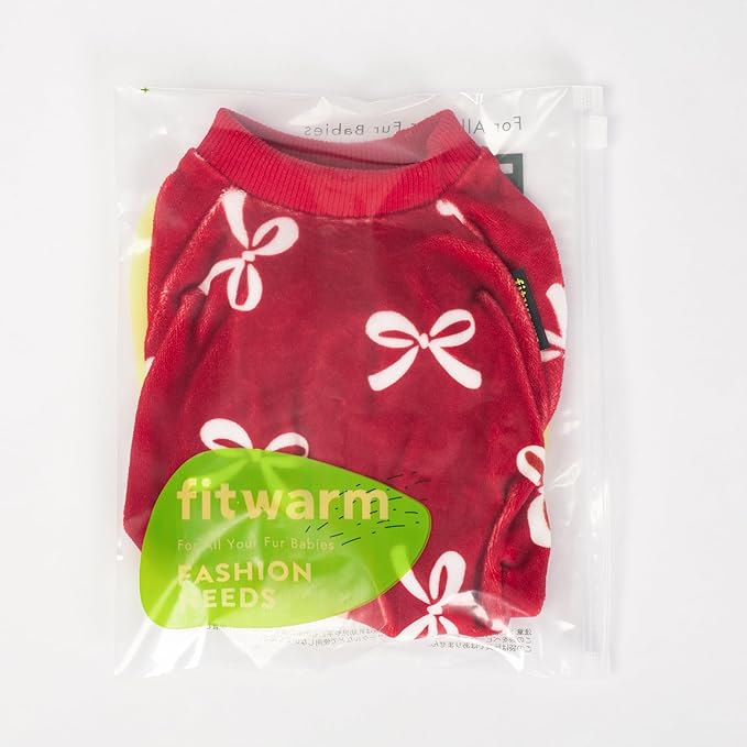Fitwarm Bowknot Dog Pajamas, Warm Clothes for Small Dogs Girl, Fleece Pet Onesie with Feet, Burgundy Red, White, XL