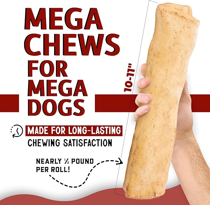 Canine Chews 10-11" Beef-Basted MEGA Retriever Rolls (10 Pack) Natural Rawhide for Big Dogs - Long-Lasting Dog Chew Treats for Aggressive Chewers - Odor-Free - Extra-Large