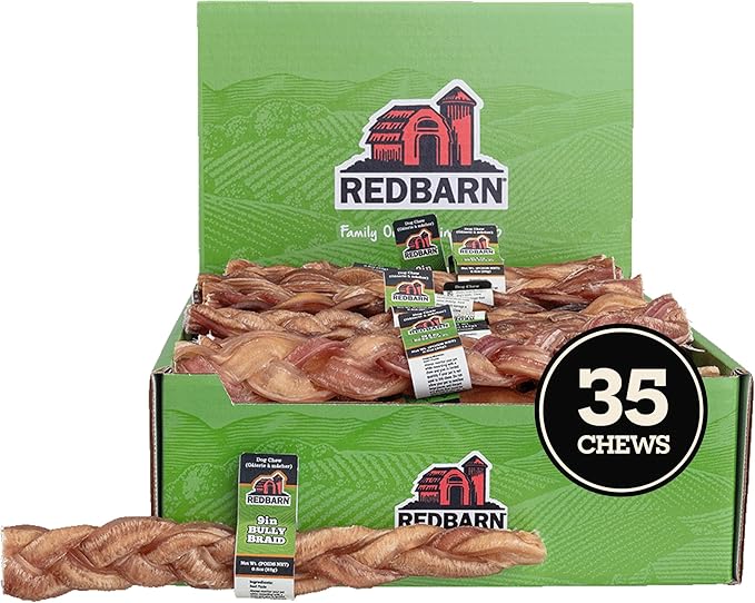 Redbarn Pet Products 9" Braided Bully Sticks for Dogs - Natural, Grain-Free, Highly Palatable, Long-Lasting Dental Chews Sourced from Free-Range, Grass-Fed Cattle 35 Sticks
