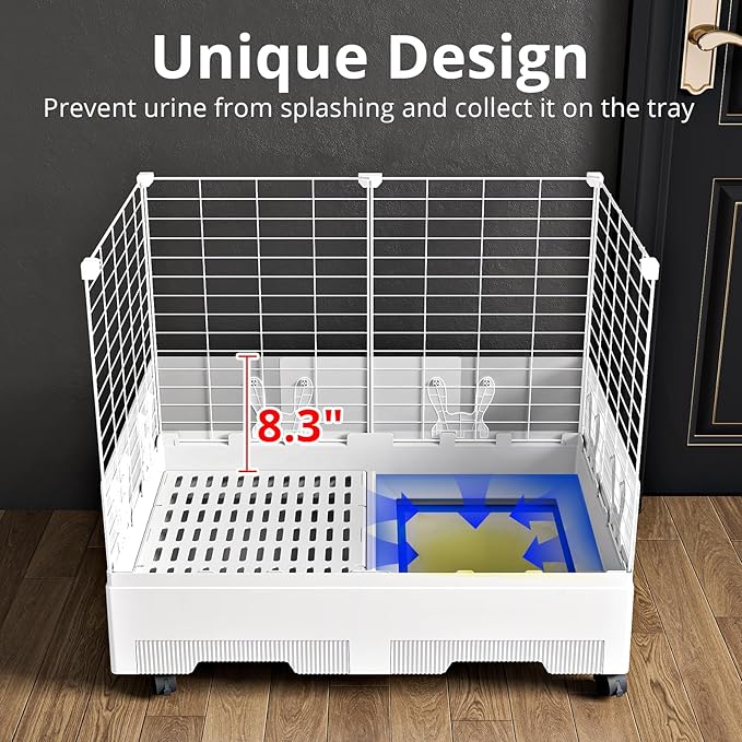 Oneluck Deluxe Rolling Bunny Hutch with Urine Guard,Small Rabbit Cage with Pull Out Tray,Clear Panel for Recording,Easy to Clean