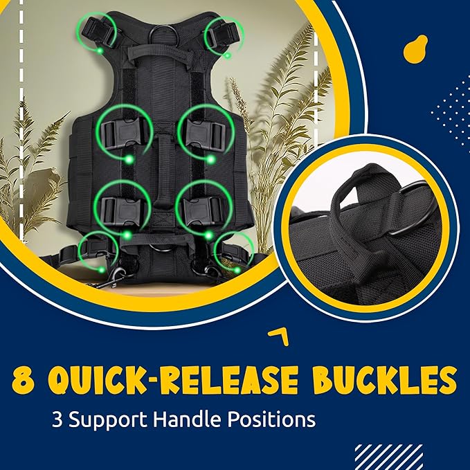 Large Dog Lift Support Harness with Handles, Hip Support Brace for Dogs, Full Body Assistance for Front & Rear Legs, Ideal for Senior & Injured Dogs (Black, M)