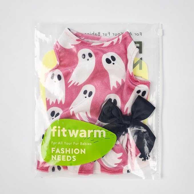Fitwarm Halloween Ghost Dog Dress, Funny Dog Halloween Costumes, Doggy Clothes for Small Dogs Girl, Pet Apparel, Pink, White, Black, Small