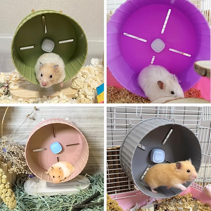 6.7in Silent Hamster Exercise Wheel Hedgehog Wheel Hamster Toy Cage Accessories with Adjustable Stand for Fancy Rat Gerbil Mouse (Green)