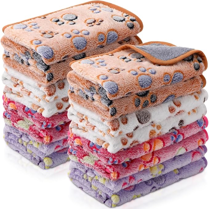 Tudomro 8 Pcs Guinea Pig Blankets Washable Small Pet Fleece Bedding Cage Liners Double Sided Pet Reusable Sleep Mat Pad Cover for Ferret Chinchilla Furniture Protection(Paw,35 x 24 Inch)