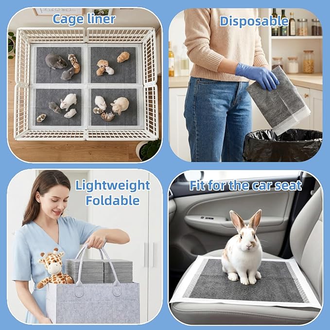 WRINGKIT 100 Pieces Rabbit Pee Pads, Disposable Small Guinea Pig Cage Liner with Super Absorbent, Leak-proof Puppy Potty Training Pad for Quick Dry Reduce Odor, Bunny Pee Mat for Kittens, Small Animal