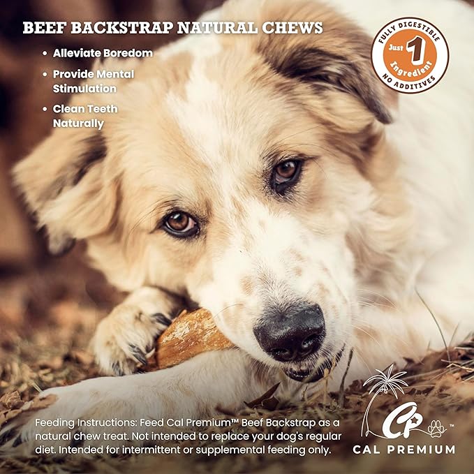 Natural Beef Backstrap Chews for Dogs, 9-11 inch, 100% USA Sourced & Made, Single Ingredient, High Protein, Healthy Long Lasting Chews - 7 oz.