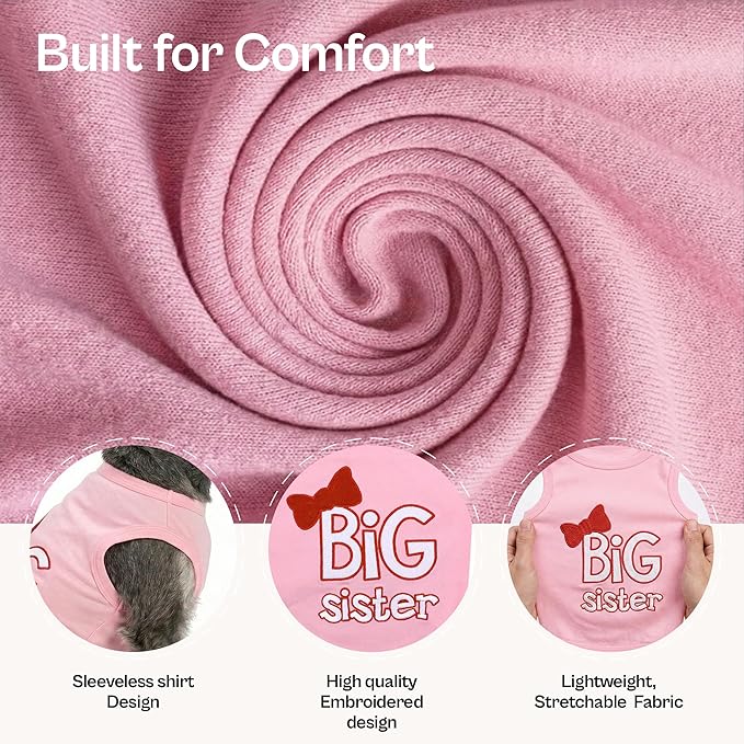 Parisian Pet Dog Shirt – 100% Cotton Shirts for Medium Dogs – Pink Sleeveless Puppy Clothes – Lightweight and Breathable Dog Apparel – Girl Big Sister Dogs Clothes - Stretchy Pet T Shirts