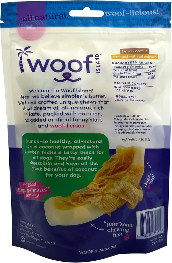 Dried Coconut Wrapped with Real Chicken Dog Treats – Fruit & Meat Chews, 6 oz Bag