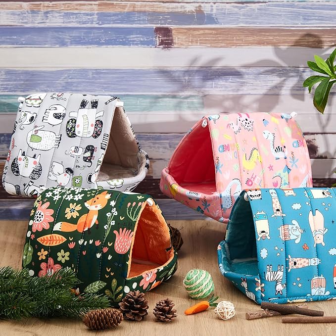 Cinnvoice 4 Pcs Guinea Pig Hideout, Guinea Pig Bed Tunnel, Rabbit Washable Small House Cage Accessories for Bunny Hedgehog Mouse Chinchillas Hamsters Ferrets Bearded Dragons Rats (Wonder Tale,7.9 in)