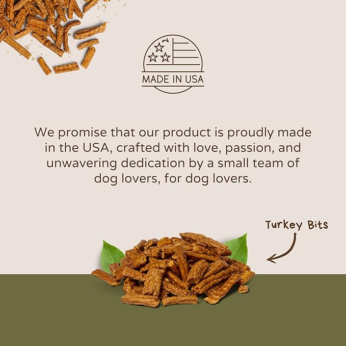 Turkey Bits Grain Free High Protein Dog Treats for Small to Large Breed - Low Calorie for Training - High Value, Human Grade Meat, Healthy Dog Treats for Small, Medium & Large Dogs (8oz)