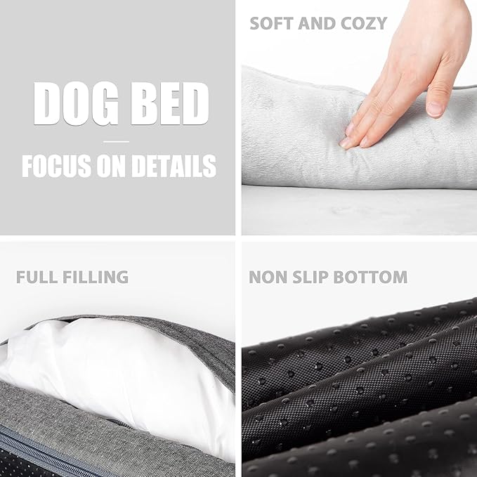 Fida Orthopedic Dog Bed with Memory Foam Base - Dog Lounge Sofa with Removable Washable Cover, Pets Couch Beds for Small/Medium/Large Dogs & Cats (XL-44"x34", Black)