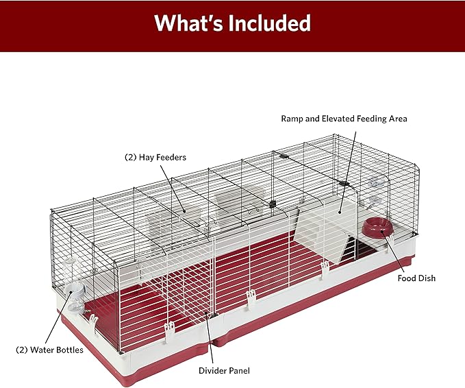 Midwest Homes for Pets Deluxe Rabbit & Guinea Pig Cage, XX-Large, White & Red