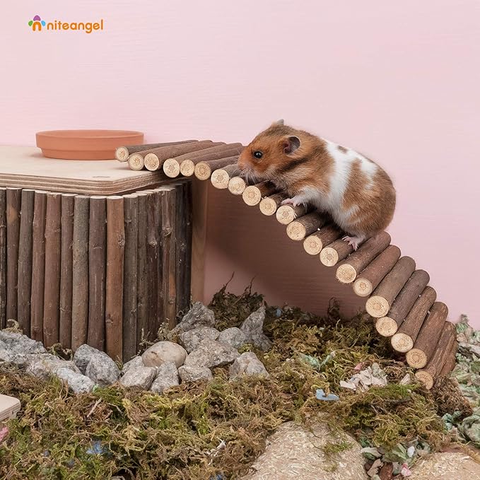 Niteangel Wooden Ladder Bridge, Hamster Mouse Rat Rodents Toy, Small Animal Chew Toy (11.8" x 4.7")