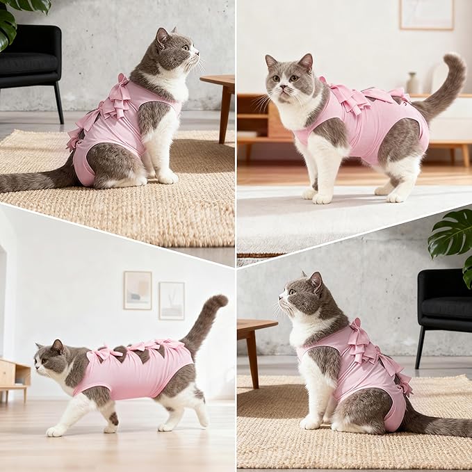Cat Recovery Suit Anti Licking, Cats Surgery Recovery Suit Female Kitten Onesie After Spay, Cone of Shame Alternative, Post-Surgery Kitten Surgical Clothes for Abdominal Wounds(Kont Pink,M)