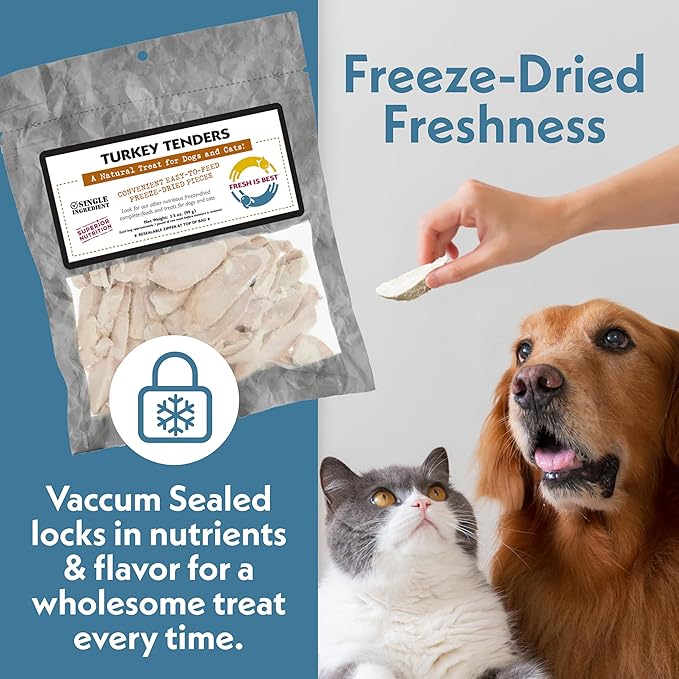 Fresh Is Best Turkey Tenders Freeze Dried Dog Treats – Raw Freeze Dried Treats for Dogs & Cats in Resealable Zipper Bag – High-Protein Single Ingredient – Made in The USA