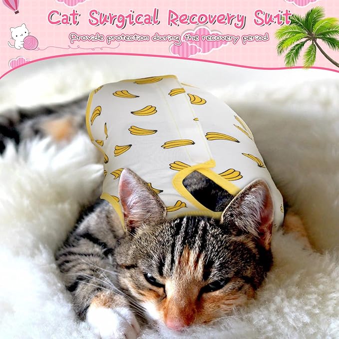 Nuanchu 3 Pieces Cat Recovery Suit Kitten Recovery Suit E-Collar Alternative for Cats and Dogs Abdominal Skin Anti Licking Pajama Clothes Sets(Large,Strawberry Style,Colorful)