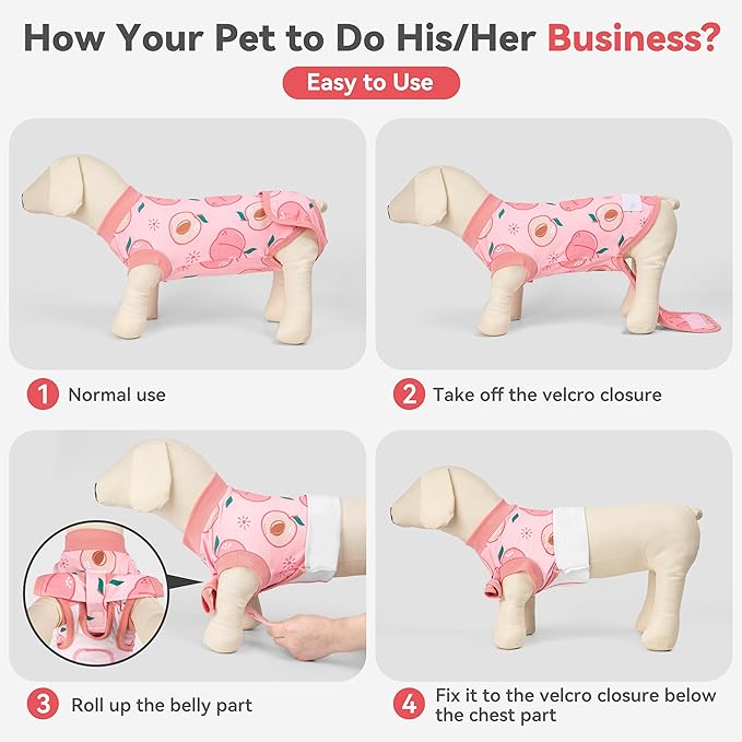cyeollo Dog Surgery Recovery Suit, Soft Dog Onesie, E-Collar & Cone Alternative, Spay Neuter Suit for Male Female Dogs, Anti-Licking Wound Surgical Clothes, Body Suit for Small Medium Dogs, Peach L