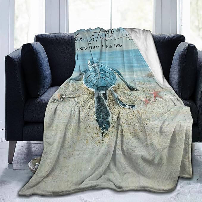 Beach Turtle Sea Turtle Decor Throw Blanket - Christian Gifts for Men, Women & Kids - Warm, Soft Plush Fleece Flannel - 60"X50"