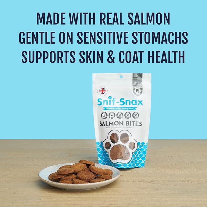 Snif-Snax Salmon Bites Dog Treats 3 Pack, All Natural Human-Grade Training Treats for Dogs, Healthy Grain-Free Puppy & Adult Rewards, Protein Rich Soft Salmon Snacks