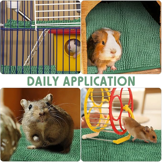 Amylove 4 Pcs Guinea Pig Cage Liner Washable Fleece Pee Pads Pet Dog Cat Bedding Training Mat for Small Animal Guinea Pig Puppy Bunny Hamster(16 x 24 Inch,Rectangular,Dark Green)