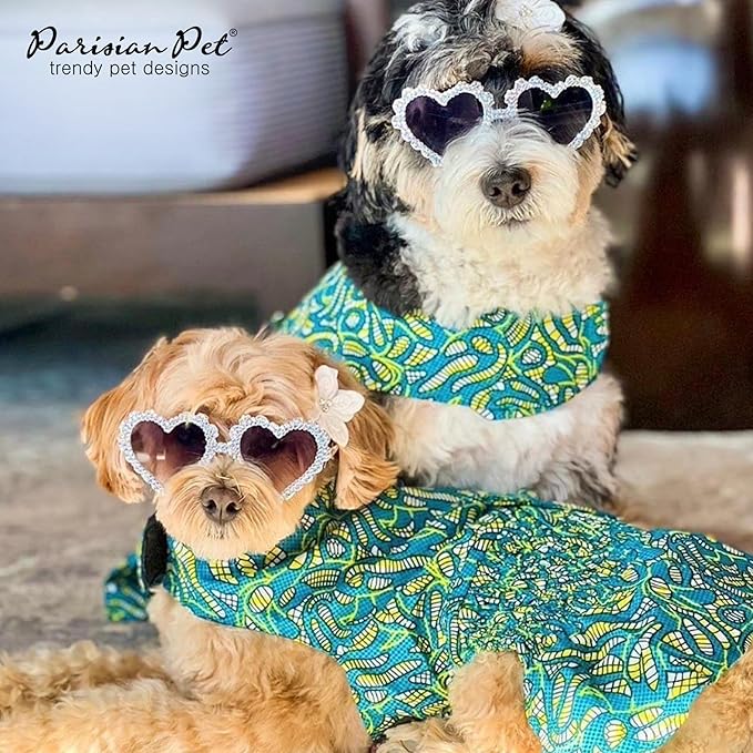 Parisian Pet Tribal Dog Dress - Summer Clothes for Large Dogs Girl - Ruched Waist Pet Dress - Stylish Printed Beach Dog Outfit - Lightweight Puppy Clothes - Sleeveless Dresses for Dogs