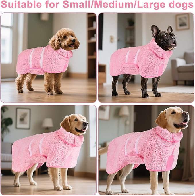 Bienbee Dog Bathrobe, Quick Drying Super Absorbent Dog Robes for After Bath, Warm Keeping Dogs Towel, Dogs Bath Supplies, Pink XXL