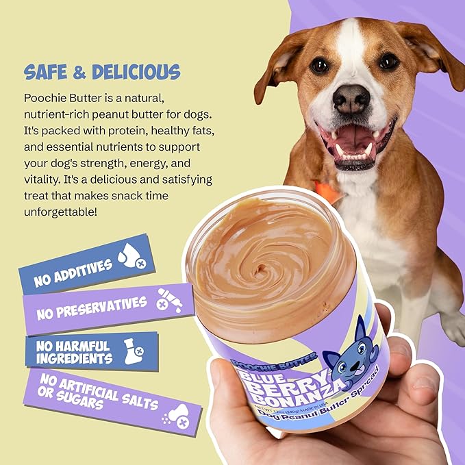 Blueberry Dog Peanut Butter - Made in USA, Creamy Spread for Lick Mats & Food Toppers - Dry Roasted Peanuts Non-GMO No Sugar Added Dog Treats | 12 oz (Pack of 2)