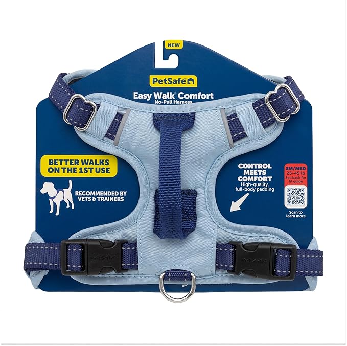 PetSafe Easy Walk Comfort No-Pull Dog Harness Full-Body Padding - Better Walks on the First Use - 5 Points of Adjustment Small/Medium, Blue