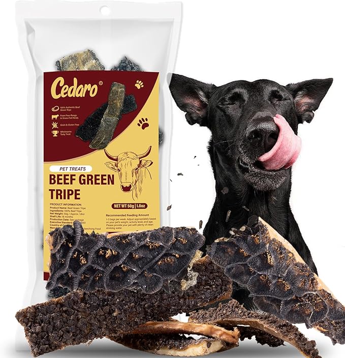 Green Beef Tripe Dog Treats, Grass-Fed Free-Range Beef Tripe, Single Ingredient Chews, Gently Air-Dried Natural Dog Snacks, High Protein, Highly Palatable, for Puppies, Adult & Senior Dogs