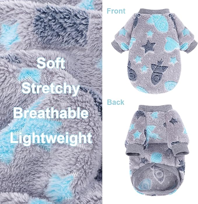 Dog Sweaters for Small Dogs Male Female Night Glow Fleece Dog Clothes for Small Dogs Girl Boy, Warm Pullover Doggy Sweatshirt, Winter Pet Coat Jacket Cat Costume Puppy Outfit, Gray, XXS