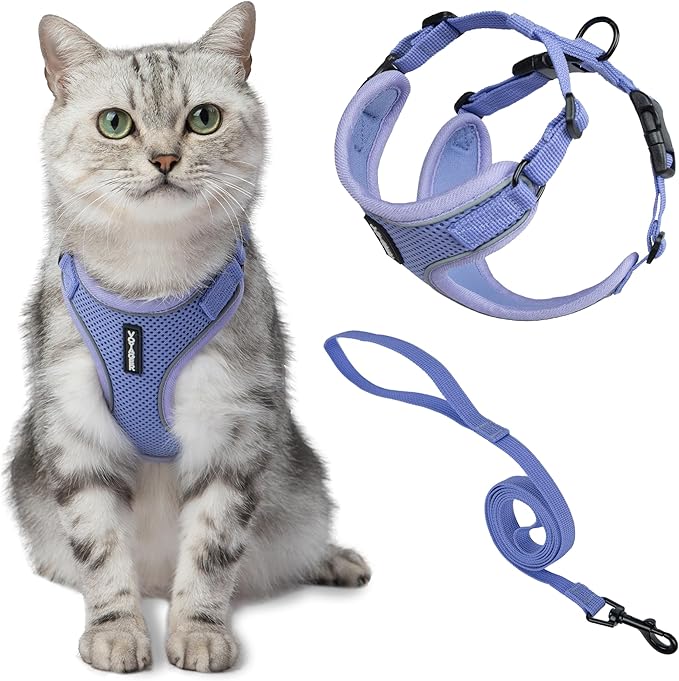 Voyager Escape-Proof Step-in Lock Cat Harness & 5ft Neoprene-Handle Leash Set All-Weather Mesh with Reflective Stitching for Small to Large Cats by Best Pet Supplies, Lavender (327), M