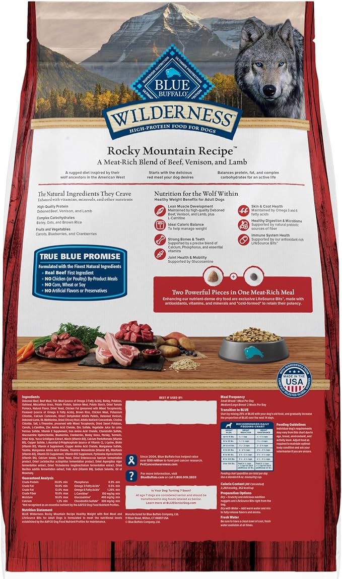Blue Buffalo Wilderness High-Protein Rocky Mountain Recipe Healthy Weight Dry Food for Adult Dogs, Red Meat, 28-lb. Bag