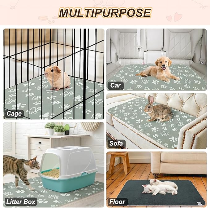 BEAUTYZOO 2 Pack Guinea Pig Cage Liners, Washable Reversible Fleece Guinea Pig Bedding, Waterproof Super Absorbent Pee Pads for Small Animals Rabbit Hamster Bunny - 16"x24" Grey