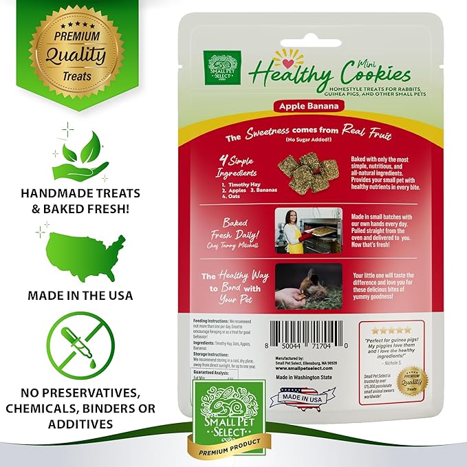 Small Pet Select Healthy Snacker Apple Banana, Treats for Rabbit, Guinea Pig, Bunny, Other Small Pets, Made with Real Fruit, Veggies, and Timothy Hay, 2oz