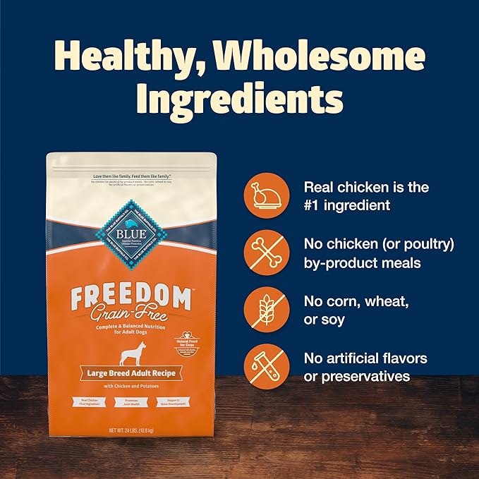 Blue Buffalo Freedom Grain-Free Large Breed Dry Dog Food, Supports Joint Health & Mobility, Made in the USA with Natural Ingredients, Chicken & Potatoes, 24-lb Bag