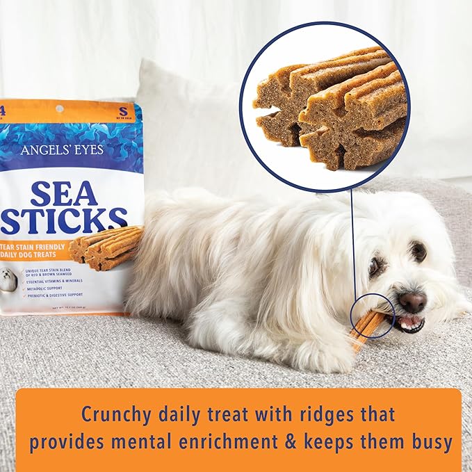 Angels’ Eyes Sea Sticks Tear Stain Friendly Daily Dog Treats with Red & Brown Seaweed Tear Stain, Gut Health, & Metabolic Support Grain-Free, Gluten-Free, Plant-Based North Sea Large 6ct