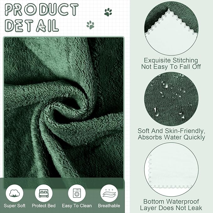 SmoothNovelty 5 Pcs Waterproof Guinea Pig Blankets Washable Small Animal Pee Pad Pet Blanket Sleep Bedding Mats Absorbent Guinea Pig Cage Liner Reusable Pet Sleep Pad(Dark Green,18" X 24",Classic)