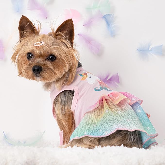 Fitwarm Rainbow Unicorn Dog Tutu Dress, Summer Clothes for Small Dogs Girl, Pet Birthday Outfit, Pink, Large