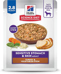 Hill's Science Diet Sensitive Stomach & Skin, Adult 1-6, Stomach & Skin Sensitivity Support, Wet Dog Food, Turkey & Vegetables Stew, 2.8 oz Pouch, Case of 24