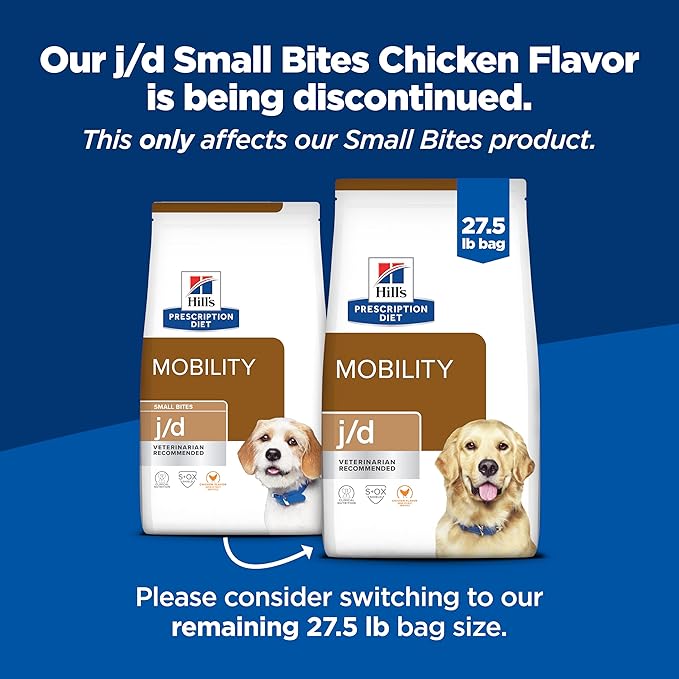 Hill's Prescription Diet j/d Joint Care Small Bites Dry Dog Food, Chicken, 8.5 lb. Bag