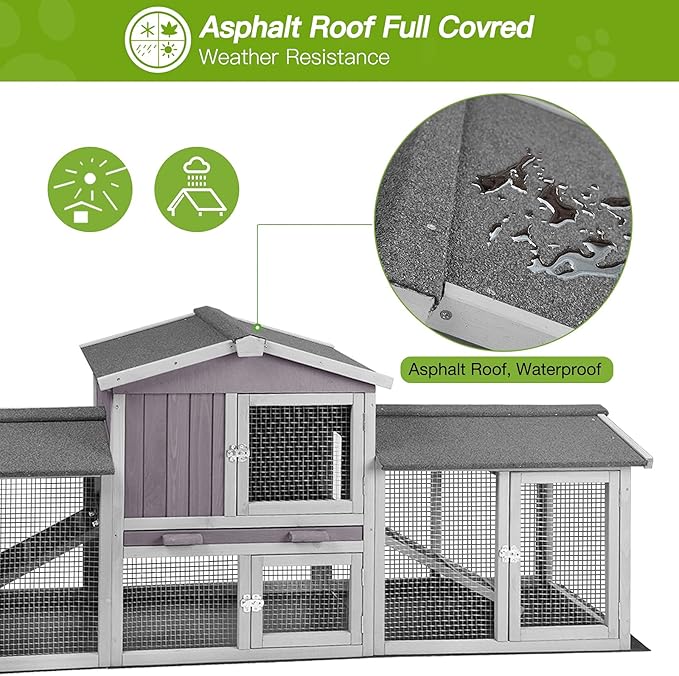 Rabbit Hutch Chicken Coop 87.8" Large Outdoor Bunny Cage with Removable PVC Layer, Easy Clean…