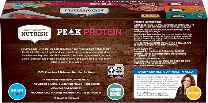 Nutrish Peak Protein Wet Dog Food Variety Pack, High Protein, Grain Free, 3.5oz Cups, (Rachael Ray), (Pack of 36)