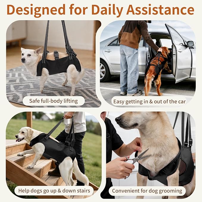 Mayerzon Dog Full Body Lift Harness, Support Sling Carrier for Senior Disabled Dogs, Mobility Aid for Front Hind Leg Joint Injury, Assists Walking Hiking Stairs, Soft Handle Backpack, Reflective Strap