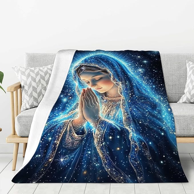 Virgin Mary Blanket, Mother Mary Throw Blankets, Space Gifts for Women Men Boys Girls Lover Adult Cozy Fleece Flannel Bedding Stuff Plush for Couch Sofa Bed Decor 50"X40"