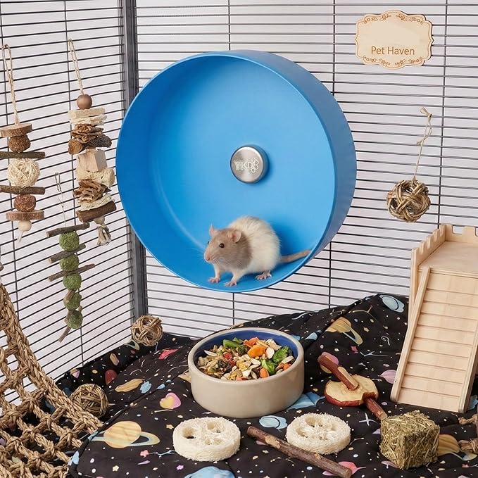 11.8" Silent Rat Exercise Wheel, Aluminum Alloy Noiseless Running Wheel for Fancy Rat, Syrian Hamsters, Hedgehogs and Small Pets (Bracket-Blue)