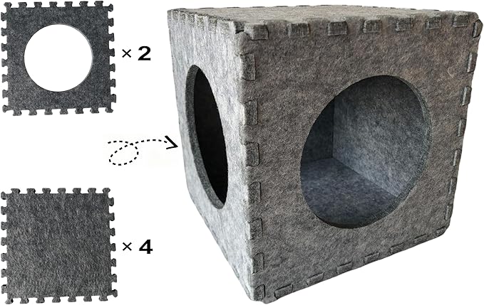 Guinea Pig Felt Hideout Creative Assembly & Detachable House Bed Small Animal Tunnel Hidey Habitats Decor for Guinea Pig Rat Chinchilla Hedgehog Hamster (Grey)