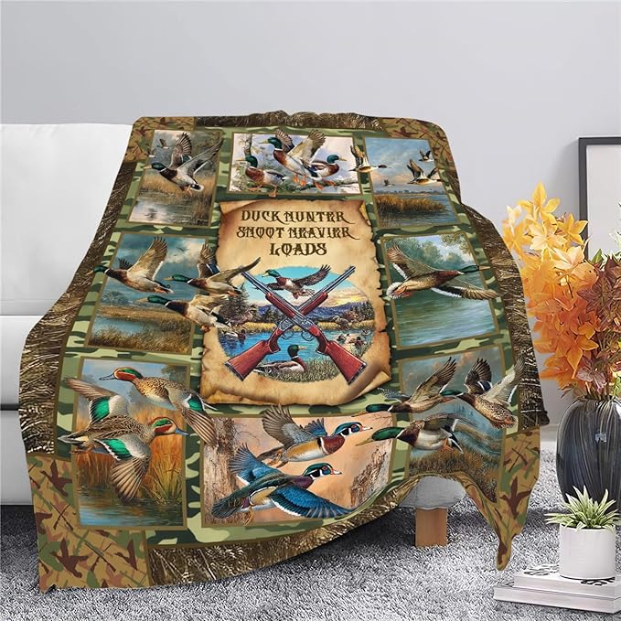 Duck Throw Blanket Hunting Mallard Duck Stuff Gifts for Kids Girls Boys Adults Women Men Soft Cozy Warm Plush Fluffy Fuzzy Fleece Blanket Decor 40''X50''
