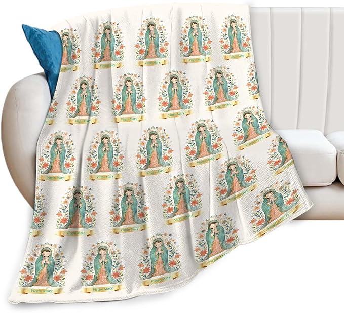 Cute Cartoon Virgin Mary Throw Blanket Gifts for Kids Girls Boys Adults Soft Cozy Plush Fluffy Fuzzy Fleece Blanket Decor 50''X60''