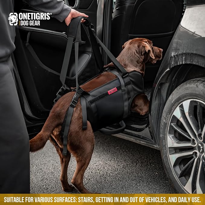 OneTigris Full Body Dog Carry Sling for Large Dogs, Dog Lift Harness Backpack Carrier with Handles, for Senior Dogs, Joint Injuries, Up and Down Stairs (Black, XXL)