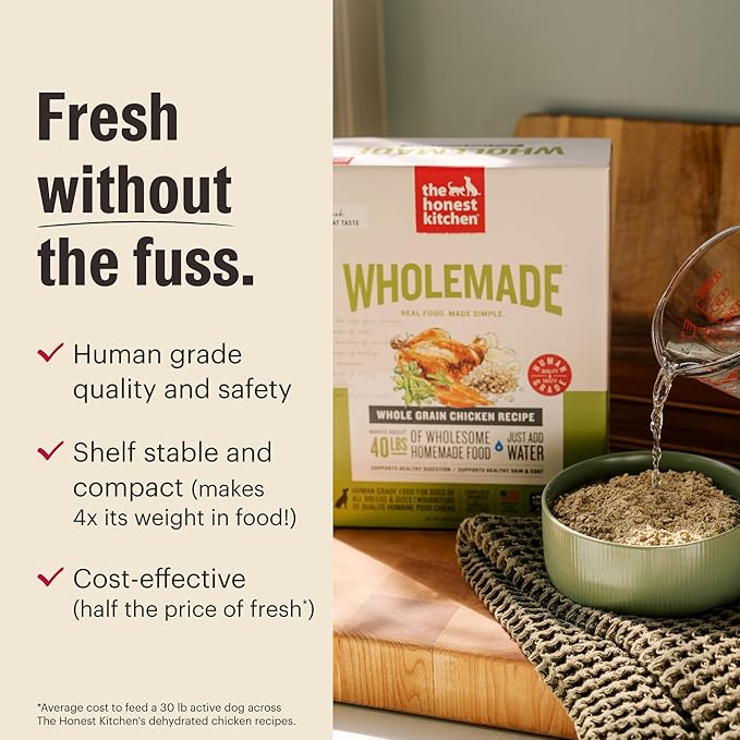The Honest Kitchen Human Grade Wholemade™ Dehydrated Dog Food, Grain Free Dog Food, Beef, 4 lb (makes 16lbs)